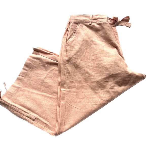 Charlie Paige Pants Linen Blend Sz XL Peach Crop Ruch Ankles Drawstring New NWT - Picture 3 of 6